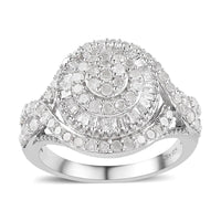 Diamond Art Deco Ring in Platinum Over Sterling Silver