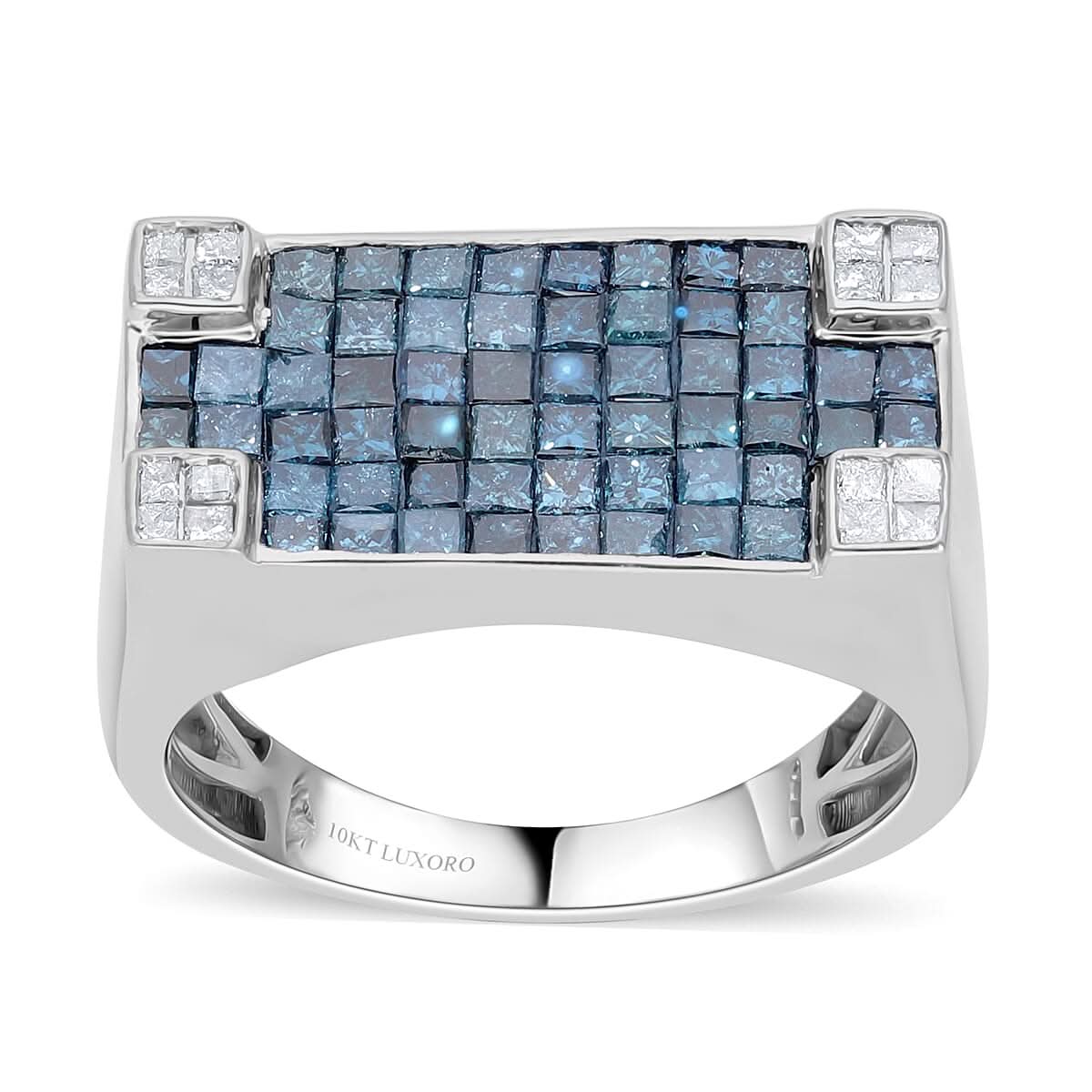 Chuck's Diamond Ring LUXORO 10K White Gold Blue Diamond, Diamond (I3) Ring (Size 6.0) (7.90 g) 2.50 ctw