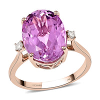 Certified LUXORO 14K Rose Gold AAA Martha Rocha Kunzite and G-H I1 Diamond Ring 2.85 Grams 8.00 ctw