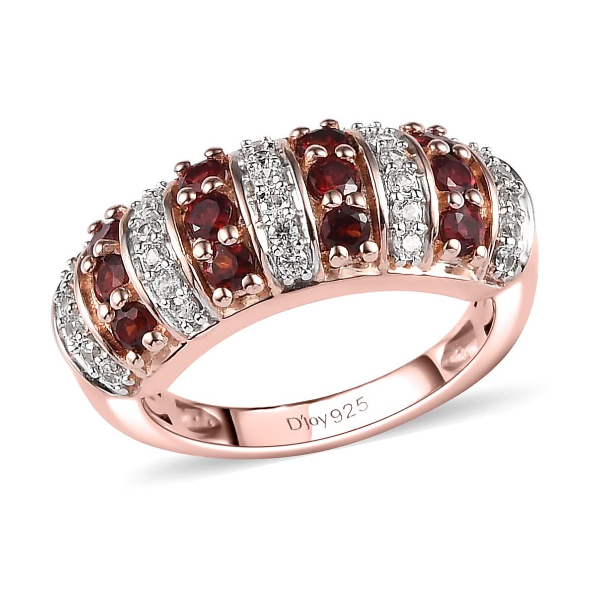American Arizona Anthill Garnet and Natural White Zircon Ring in Vermeil Rose Gold Over Sterling Silver 1.10 ctw