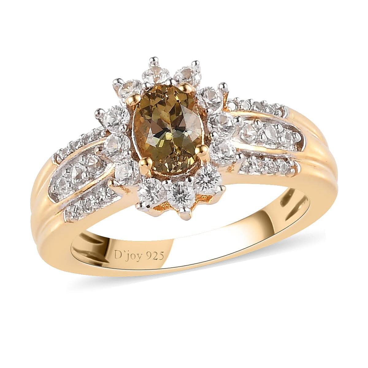 Natural Golden Tanzanite and Natural White Zircon Halo Ring in Vermeil Yellow Gold Over Sterling Silver (Size 5.0) 1.00 ctw (1)