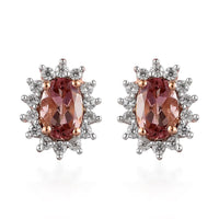 Natural Blush Tourmaline and Natural White Zircon Sunburst Stud Earrings in Vermeil RG Over Sterling Silver 1.30 ctw
