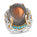 Madagascar Fire Labradorite and Multi Gemstone Ring in Vermeil Yellow Gold and Platinum Over Sterling Silver 17.85 ctw - Sticky add to cart bar