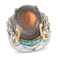 Madagascar Fire Labradorite and Multi Gemstone Ring in Vermeil Yellow Gold and Platinum Over Sterling Silver 17.85 ctw