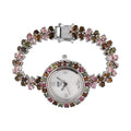 Doorbuster EON 1962 Swiss Movement Multi-Tourmaline Bracelet Watch in Platinum Over Sterling Silver (6.50 In) (21.25 g) 22.10 ctw - Sticky add to cart bar