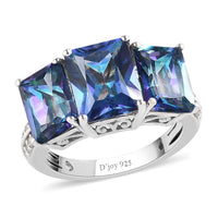 Radiant Cut Periwinkle Bloom Petalite, Natural White Zircon 3 Stone Ring in Platinum Over Sterling Silver (Size 10.0) 4.50 ctw