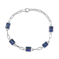 Radiant Cut Periwinkle Bloom Petalite Paper Clip Chain Bracelet in Platinum Over Sterling Silver (7.25 In) 6.10 ctw