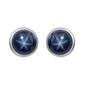 Blue Star Sapphire Stud Earrings in Platinum Over Sterling Silver 3.00 ctw - Sticky add to cart bar