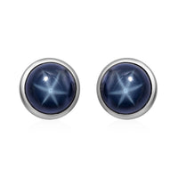 Blue Star Sapphire Stud Earrings in Platinum Over Sterling Silver 3.00 ctw
