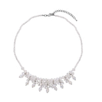 White Aurora Borealis Glass Beaded Sparkle Necklace 20 Inches in Silvertone