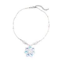 White Aurora Borealis Glass Beaded Floral Necklace 20 Inches in Silvertone