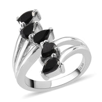Natural Thai Black Spinel 5 Stone Ring Stainless Steel 1.50 ctw