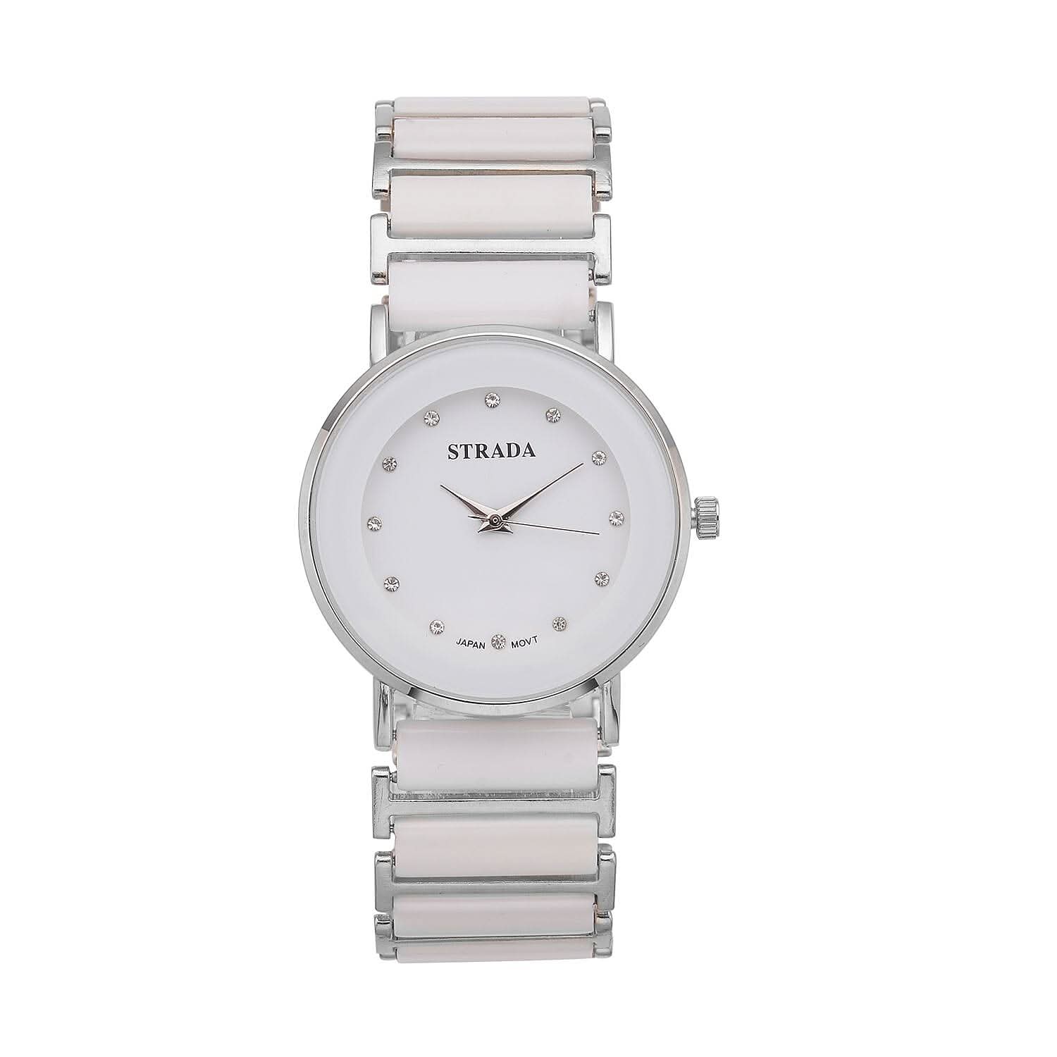 Strada Austrian Crystal Japanese Movement Watch with Black Color Ceramic Strap (35.5mm) (6.0-7.0Inches)