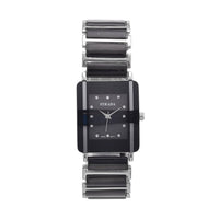 Strada Austrian Crystal Japanese Movement Square Shaped Dial Watch with Black Color Ceramic Strap (33x28mm) (6.0-7.0Inches)
