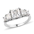 Princess Cut Moissanite (Sqr 6mm) Stair Steps Ring in Platinum Over Sterling Silver (Size 10.0) 2.25 ctw - Sticky add to cart bar