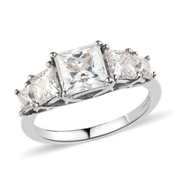 Princess Cut Moissanite (Sqr 6mm) Stair Steps Ring in Platinum Over Sterling Silver (Size 10.0) 2.25 ctw