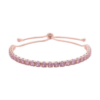 Simulated Red Diamond Tennis Bracelet 6-9Inches with Bolo Slider in Rosetone