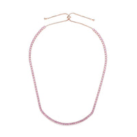 Simulated Red Diamond Tennis Necklace 18-26 Inches with Bolo Slide in Rosetone