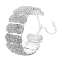 Austrian Crystal Section Cuff Bracelet in Silvertone (6.50-7In)
