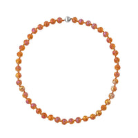 Orange Pearl Glass Beaded Necklace with Magnetic Lock in Silvertone 24 Inches