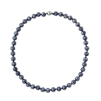 Hematite Color Glass Beaded Necklace 24 Inches with Magnetic Lock in Silvertone