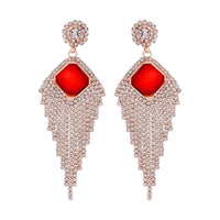Red Glass and Austrian Crystal Waterfall Earrings in Rosetone