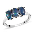 Australian Boulder Opal Triplet 3 Stone Ring in Platinum Over Sterling Silver 1.15 ctw - Sticky add to cart bar