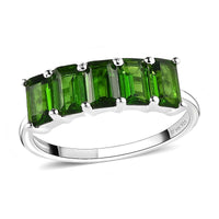 Natural Chrome Diopside 5 Stone Ring in Sterling Silver 1.50 ctw