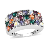 Amethyst Color Crystal Three Row Band Ring in Platinum Over Copper with Magnet
