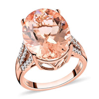 Certified & Appraised ILIANA 18K Rose Gold AAA Marropino Morganite and G-H I1 Diamond Split Shank Ring 6.40 Grams 11.80 ctw