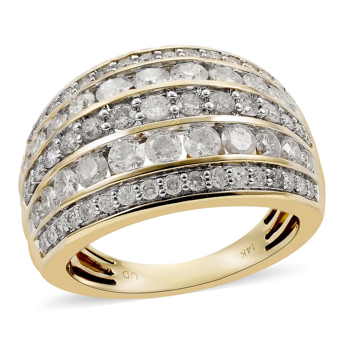 14K Yellow Gold Diamond (G-H I3) 5 Row Band Ring (Size 8.0) (8 g) 2.00 ctw