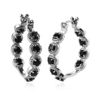 Thai Black Spinel Hoop Earrings in Stainless Steel 3.75 ctw