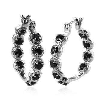 Thai Black Spinel Hoop Earrings in Stainless Steel 3.75 ctw - Product card gallery slide 1 (9431447372031)