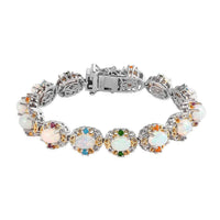 Premium American Natural Sleeping Beauty Turquoise, Multi Gemstone Bracelet in Vermeil YG and Platinum Over Sterling Silver (7.25 In) (21 g) 11.75 Carat Total Weight