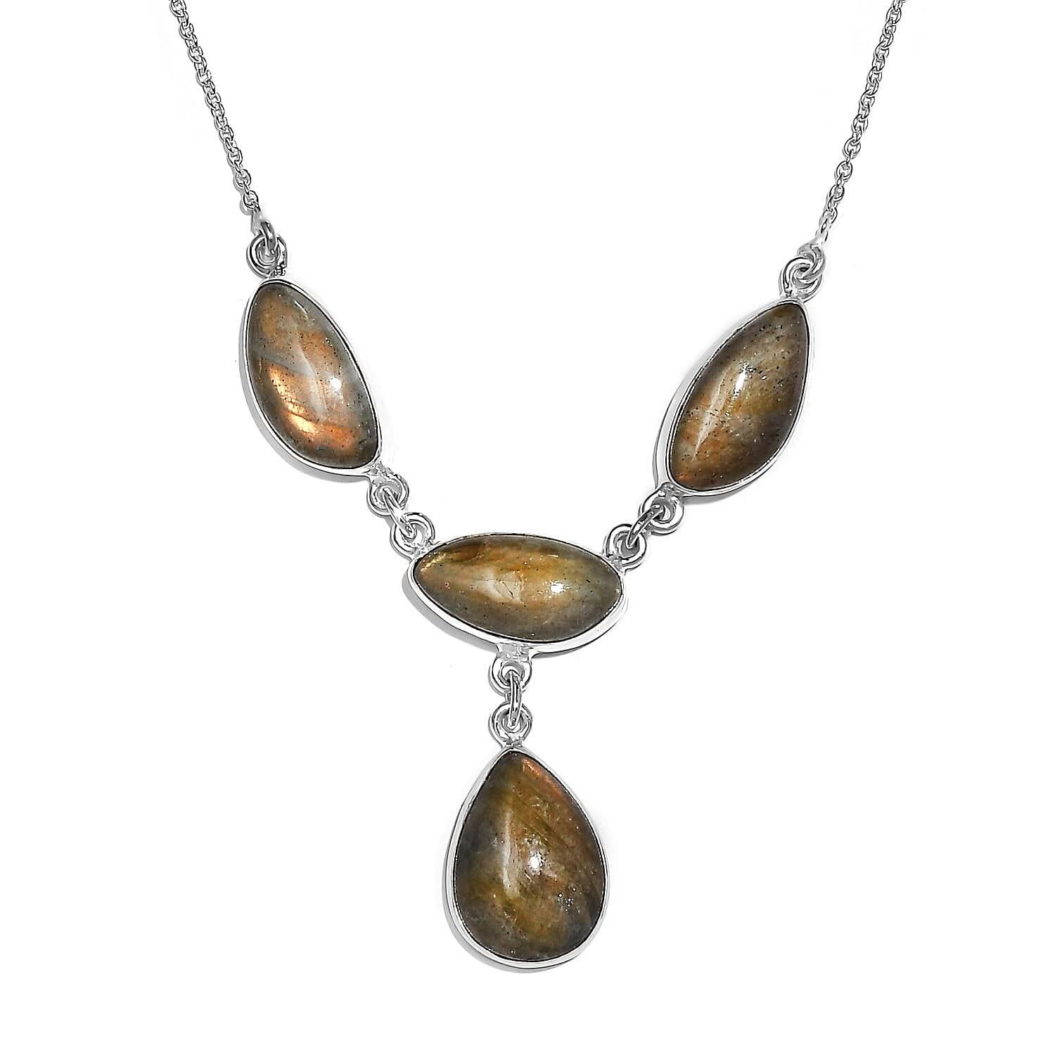 Artisan Crafted Madagascar Fire Labradorite Necklace 18 Inches in Sterling Silver 34.65 ctw