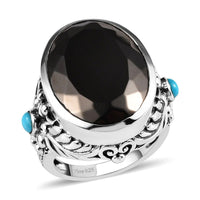 Artisan Crafted Elite Shungite and American Natural Sleeping Beauty Turquoise Ring in Sterling Silver 10.20 Grams 11.40 ctw