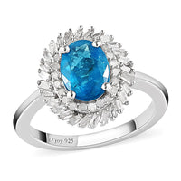 TLV Malgache Neon Apatite, Diamond (0.30 cts) Halo Ring in Platinum Over Sterling Silver (Size 10.0) 1.15 ctw