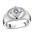 100 Facet Moissanite Men's Ring in Platinum Over Sterling Silver 1.85 ctw - Sticky add to cart bar