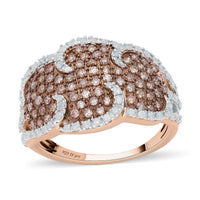 Doorbuster Natural Champagne and White Diamond Ring in Vermeil Rose Gold Over Sterling Silver 1.10 ctw