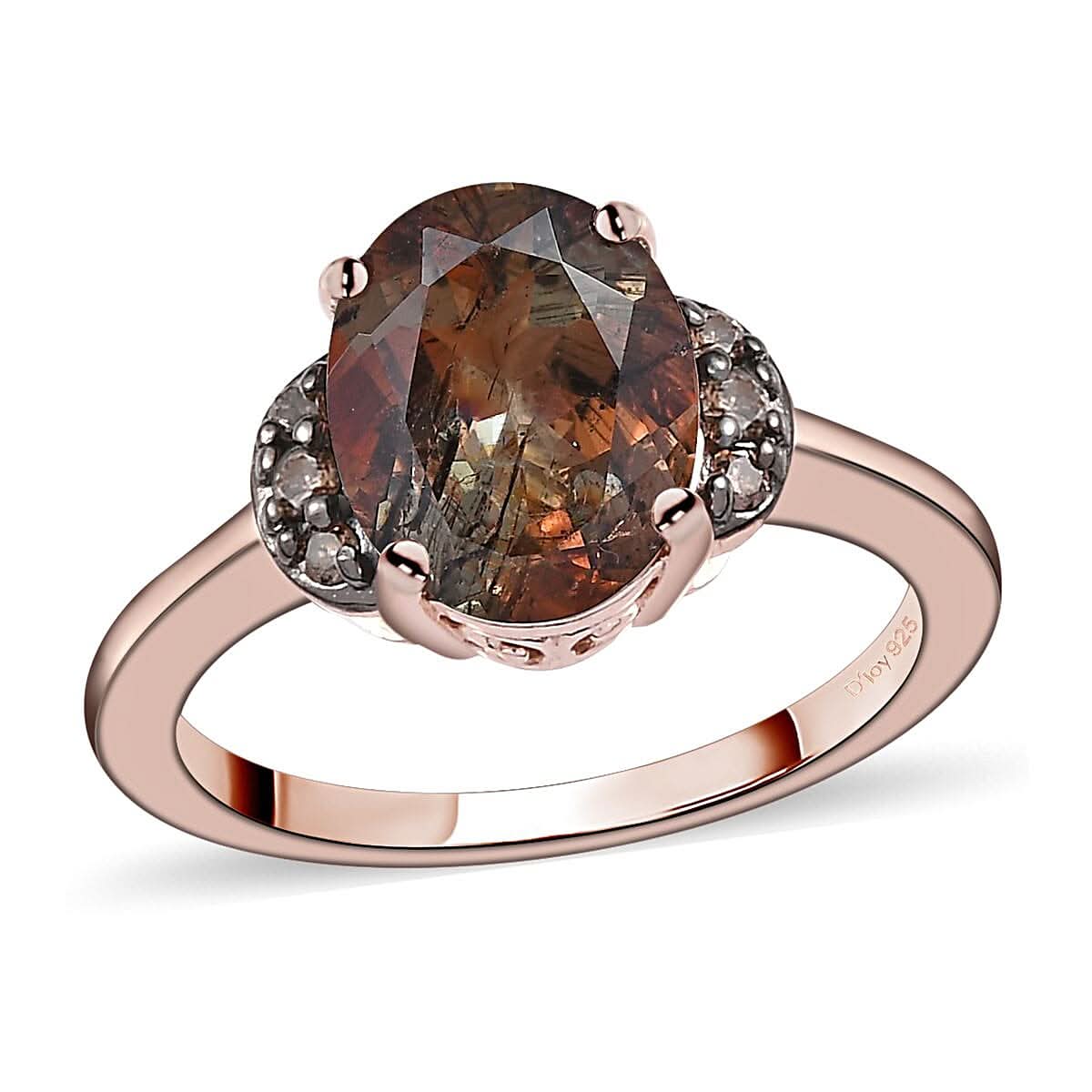 Jenipapo Andalusit and Natural Champagne Diamond Ring in Vermeil Rose Gold Over Sterling Silver 3.15 ctw