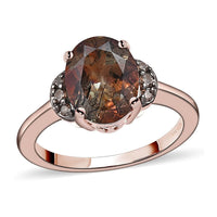 Jenipapo Andalusit and Natural Champagne Diamond Ring in Vermeil Rose Gold Over Sterling Silver 3.15 ctw