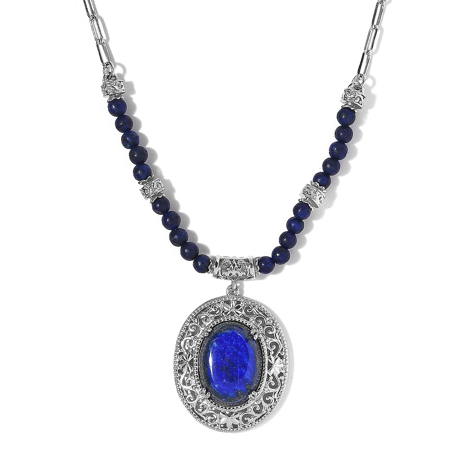Karis Lapis Lazuli Necklace 18 Inches in Platinum Bond & Stainless Steel 26.50 ctw