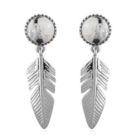White Buffalo Feather Earrings in Platinum Over Sterling Silver 3.65 ctw