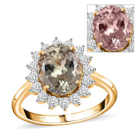 ILIANA 18K Yellow Gold AAA Turkizite, Diamond (G-H, SI) (0.50 cts) Halo Ring (Size 7.0) (3.70 g) 3.75 ctw