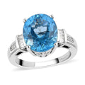 Doorbuster Electric Blue Topaz and Natural White Zircon Ring in Platinum Over Sterling Silver 6.30 ctw - Sticky add to cart bar