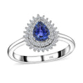 ILIANA 18K White Gold AAAA Tanzanian Color Change Sapphire and G-H SI Diamond Double Halo Ring 3.50 Grams 1.00 ctw - Sticky add to cart bar