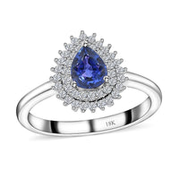 ILIANA 18K White Gold AAAA Tanzanian Color Change Sapphire and G-H SI Diamond Double Halo Ring 3.50 Grams 1.00 ctw