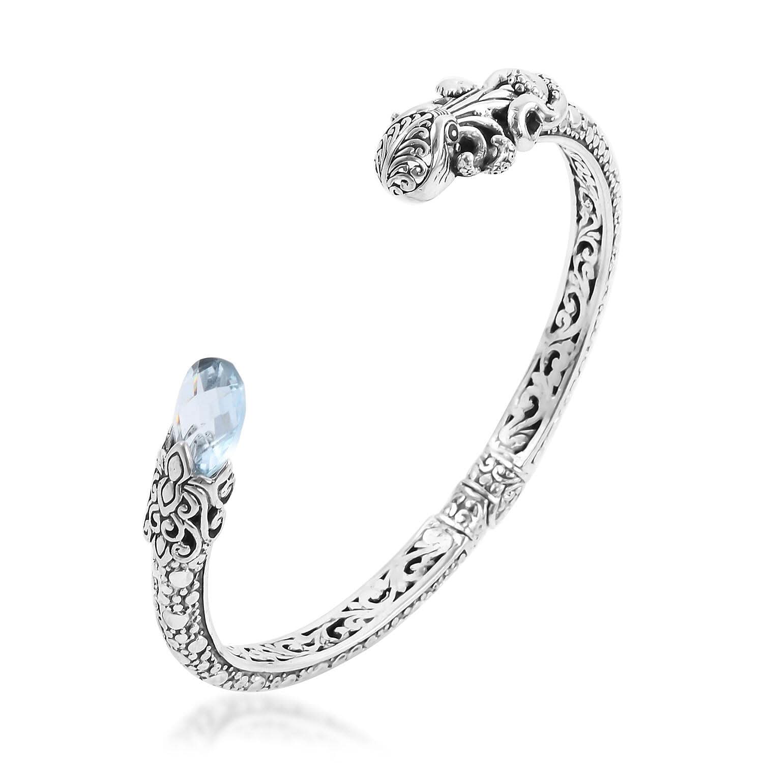 Doorbuster BALI LEGACY Briolette Cut Sky Blue Topaz Octopus Cuff Bracelet in Sterling Silver (7.5 In) 27 Grams 7.00 ctw