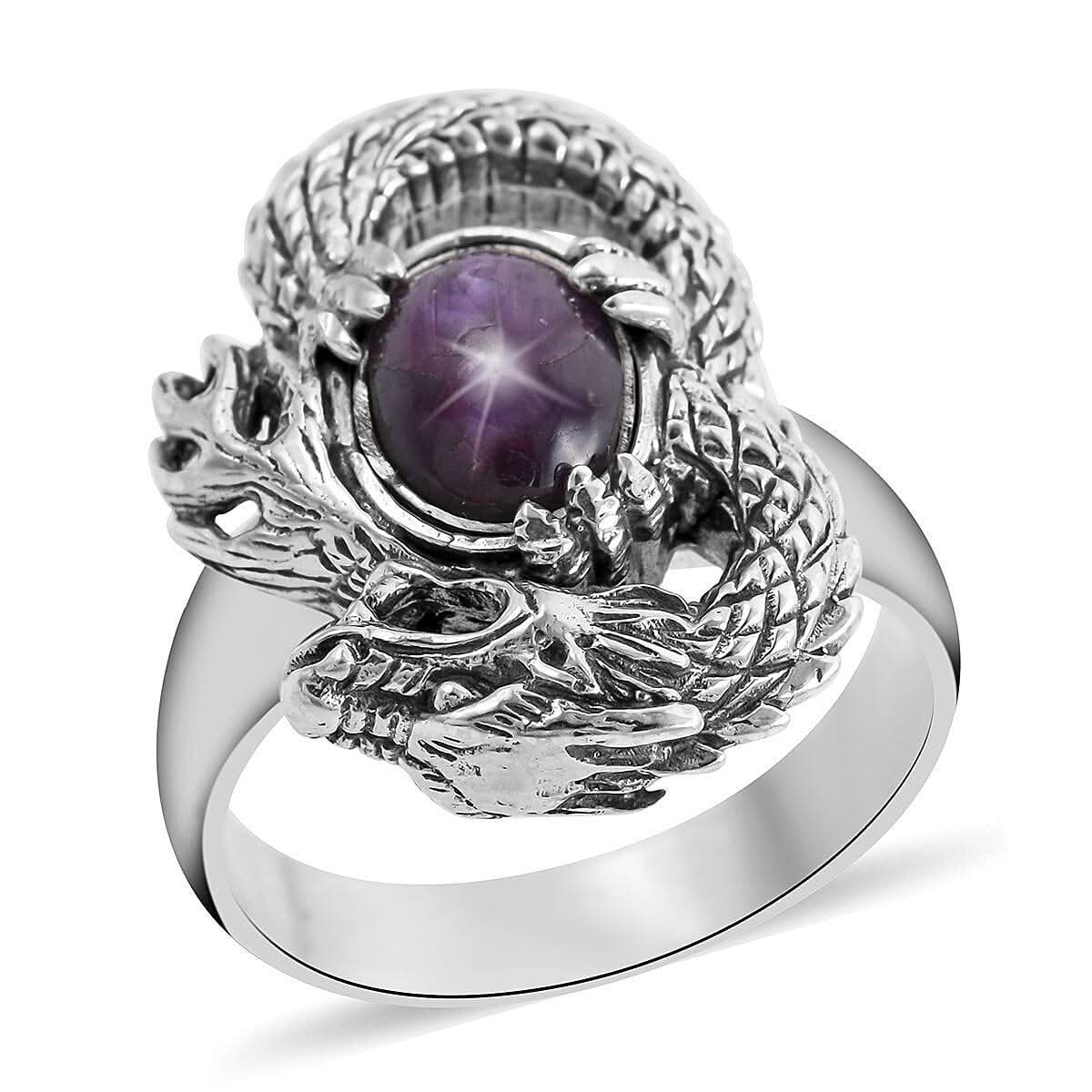 Doorbuster BALI LEGACY Indian Star Ruby Dragon Ring in Sterling Silver 7 Grams 3.00 ctw