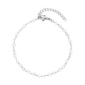 White Glass Beaded Station Bracelet (7.5-9Inches) in Stainless Steel - Sticky add to cart bar